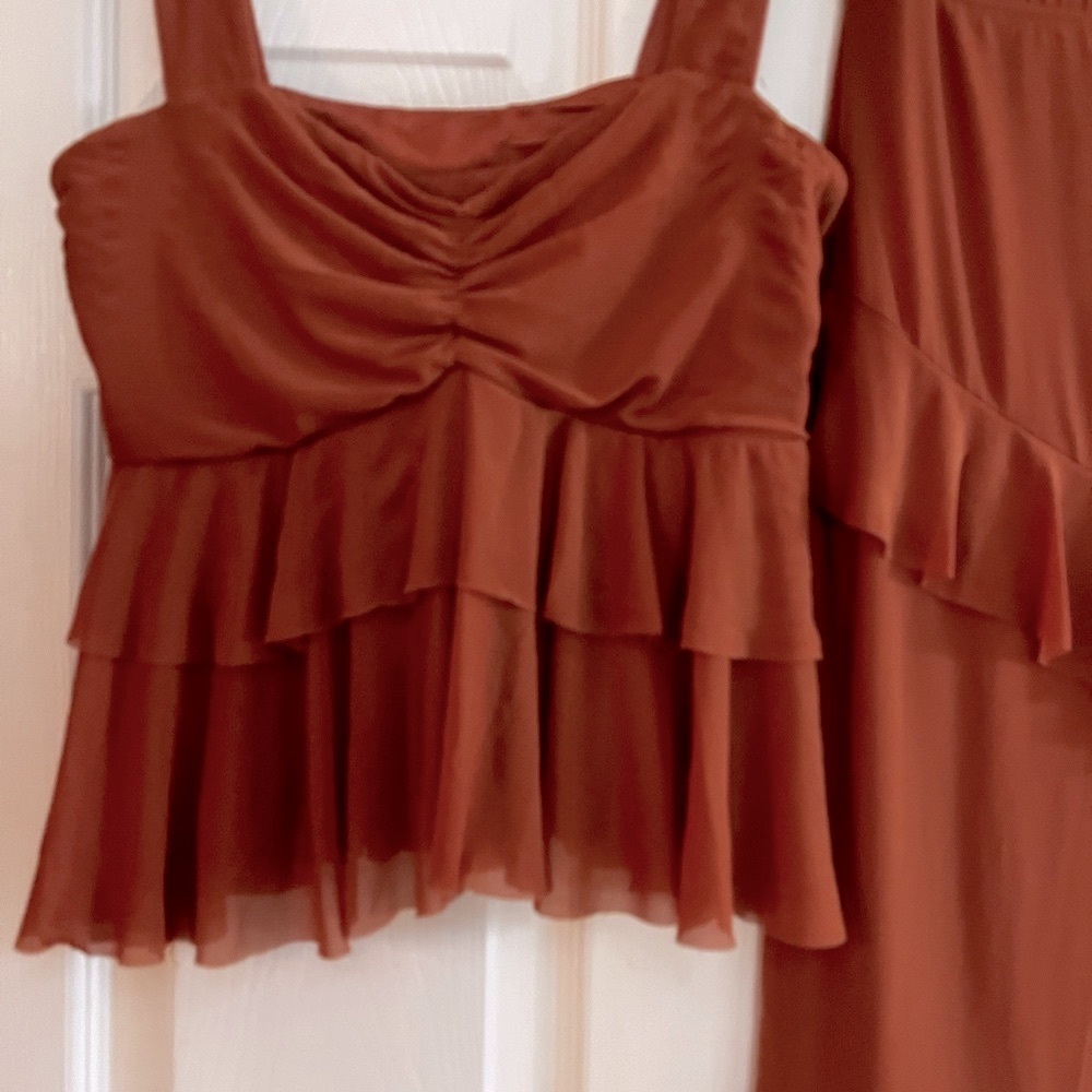 Women’s /Source Unknown Ruffled Burnt Orange Skirt Set Size XS - Picture 2 of 6